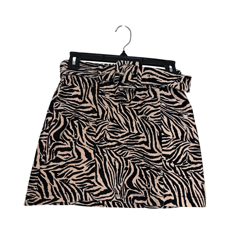 Wild Fable Zebra Print Corduroy Mini Skirt Tan Black Belted Size 2 Y2K Indie